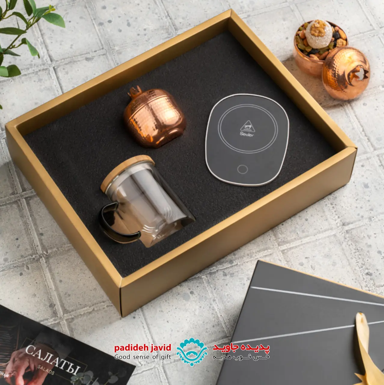 ست هدیه ماهلین با اقلام متنوع از حمله ماگ هیتر دار بهترین برای یلدا